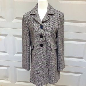 Calvin Klein Wool Blend Coat Womens Sz 4 Black White Purple Herringbone Tweed